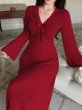 V Neck Flare Sleeve Long Dress GZJF-10208