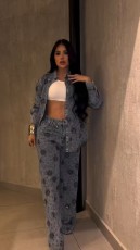 Beaded Flower Sequin Straight Jeans WXHY-XHU5015