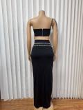 Hot Drill Slash Shoulder Tank Tops Long Skirts Suit GMYU-8628