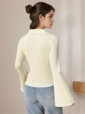 Single-breasted Flare Sleeve Solid-color Top GZJF-2643