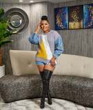 Plus Size Fashon Denim Patchwork Knits Tops ZDF-31267
