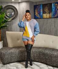 Plus Size Fashon Denim Patchwork Knits Tops ZDF-31267
