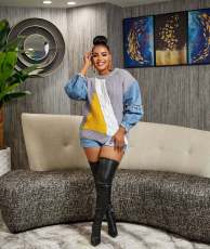 Plus Size Fashon Denim Patchwork Knits Tops ZDF-31267