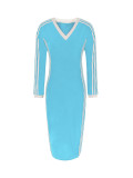 Plus Size Stripe Patchwork V Neck Long Dress ZDF-33107