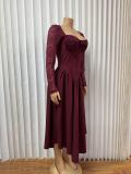 Square Neck Long Sleeve Midi Dress GMYU-8420