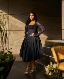 Square Neck Long Sleeve Midi Dress GMYU-8420