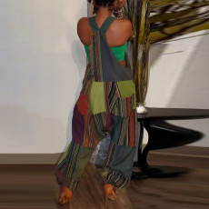 Plus Size Multicolor Print Loose Overalls Jumpsuit ZDF-31233