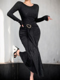 Long Sleeve O Neck Slim Maxi Dress GZJF-10206