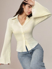Single-breasted Flare Sleeve Solid-color Top GZJF-2643