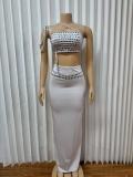 Hot Drill Slash Shoulder Tank Tops Long Skirts Suit GMYU-8628