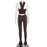 Solid Color Wrap Chest Top Two Piece Pants Set GDSF-D25ST541