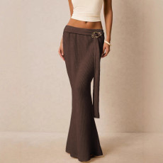 Sexy Solid Color Knits Long Skirt GZJF-6636