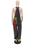 Plus Size Multicolor Print Loose Overalls Jumpsuit ZDF-31233