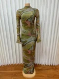 Print Slim Long Sleeve Maxi Dress GMYU-9526