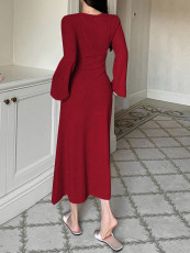 V Neck Flare Sleeve Long Dress GZJF-10208