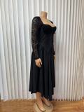 Square Neck Long Sleeve Midi Dress GMYU-8420