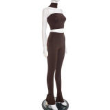 Solid Color Wrap Chest Top Two Piece Pants Set GDSF-D25ST541