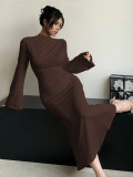 Flare Sleeve Half-high Collar Long Dress GZJF-10199