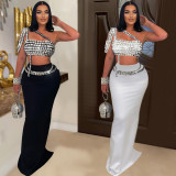 Hot Drill Slash Shoulder Tank Tops Long Skirts Suit GMYU-8628