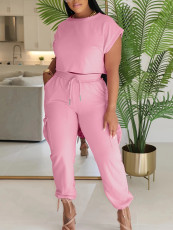 Solid Color Casual Tops Two Piece Pants Set ZDF-31356
