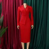 Plus Size Solid Color Long Sleeve Midi Dress GATE-615