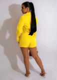 Long Sleeve V Neck Two Piece Shorts Set YD-1155