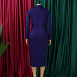 Plus Size Solid Color Long Sleeve Midi Dress GATE-615