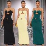 Sexy Hollow Out Solid Color Maxi Dress GZIY-6367