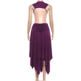 Solid Color Sleeveless V Neck Backless Maxi Dress GZJQ-K25D91005