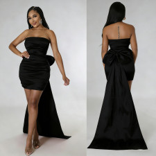 Solid Color Tube Top Trailing Mini Dress HNIF-001