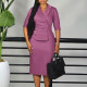 Plus Size Half Sleeve Lapel Midi Dress GATE-616