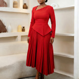 Plus Size Slash Neck Solid Color Midi Dress GATE-617