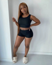Solid Color Sleeveless Two Piece Shorts Set YD-1128