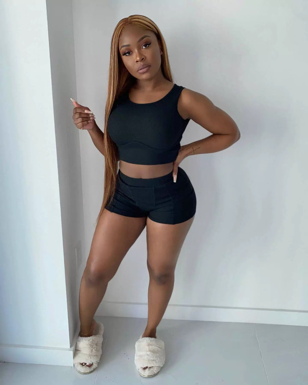 Solid Color Sleeveless Two Piece Shorts Set YD-1128
