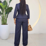 Plus Size Lapel Neck Long Sleeve Wide Leg Jumpsuit GMLF-3357