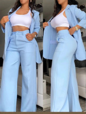 Plus Size Solid Color Lapel Blazer Two Piece Pants Set GYJY-YW0278