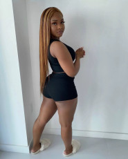 Solid Color Sleeveless Two Piece Shorts Set YD-1128