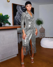 Solid Color Tassel Sequin Coats TR-1215