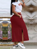 Letter Print O Neck T Shirt Long Skirt Set XMY-N004