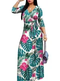 Print V Neck 3/4 Sleeve Maxi Dress XMY-N003