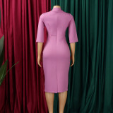 Plus Size Half Sleeve Lapel Midi Dress GATE-616