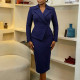 Plus Size Solid Color Long Sleeve Midi Dress GATE-615