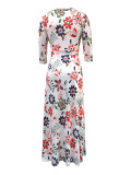 Print V Neck 3/4 Sleeve Maxi Dress XMY-N003