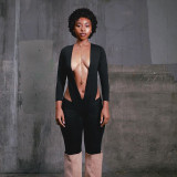 Deep V Neck Long Sleeve Hollow Out Jumpsuit SHD-9597