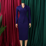 Plus Size Solid Color Long Sleeve Midi Dress GATE-615