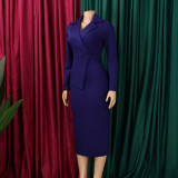 Plus Size Solid Color Long Sleeve Midi Dress GATE-615