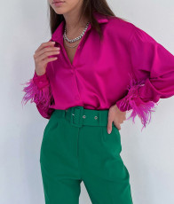 Feather Long Sleeve Solid Shirt SHD-9957