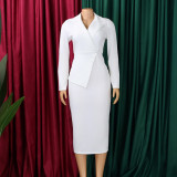 Plus Size Solid Color Long Sleeve Midi Dress GATE-615