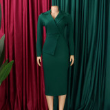 Plus Size Solid Color Long Sleeve Midi Dress GATE-615