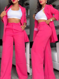 Plus Size Solid Color Lapel Blazer Two Piece Pants Set GYJY-YW0278
